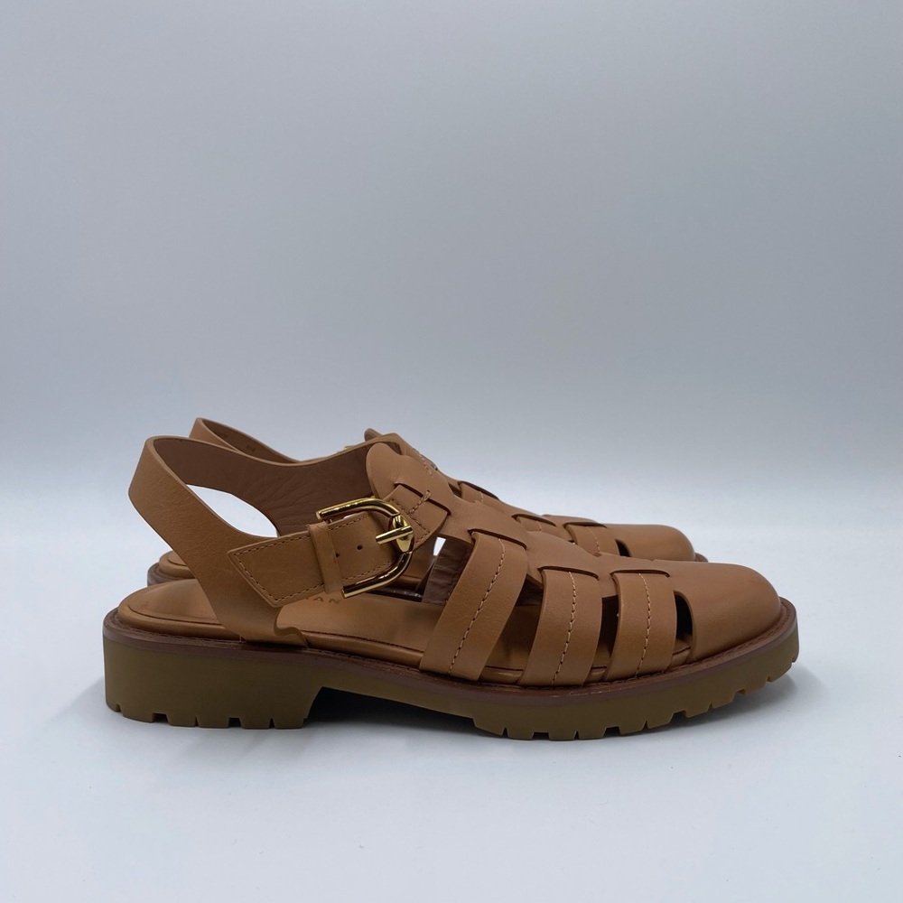 Cole Haan Tan Leather Fisherman Sandals with Gold Buckles - Picture 2 of 6